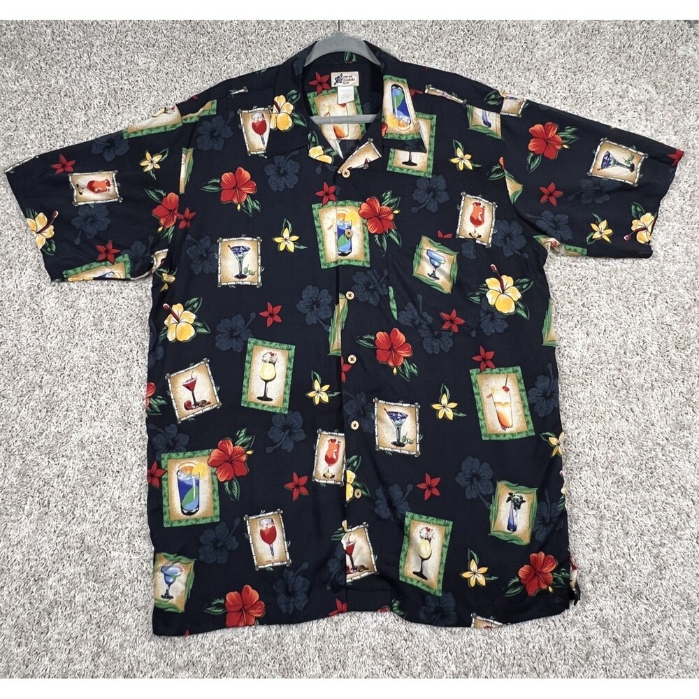 Cherokee Waikiki Wear Hawaiian Shirt Mens Large Silk Floral Cocktail